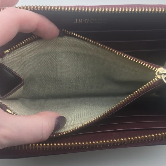 Jimmy Choo Metallic Gold & Burgundy Animal Print Long Wallet (VERY GOOD)COA❤️✨️